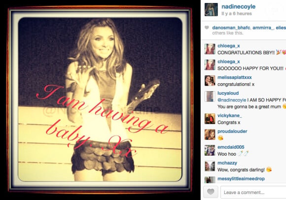 Nadine Coyle des Girls Aloud a annoncé sans fioritures sa grossesse sur Instagram le 15 août 2013.