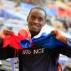 Teddy Tamgho célèbre sa médaille d'or aux Mondiaux de Moscou en triple saut, le 18 août 2013.