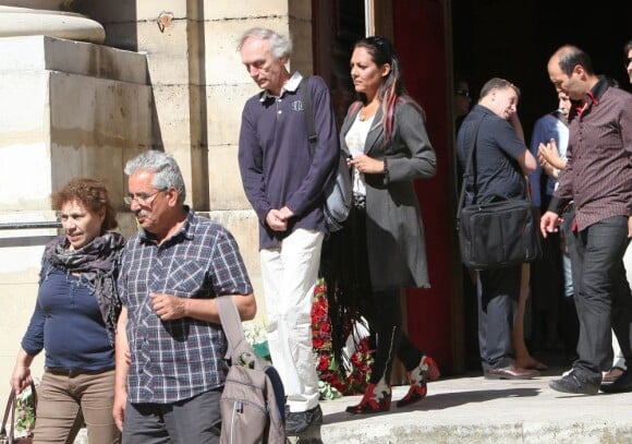 Jean-Claude Delarue et Hermine de Clermont-Tonnerre aux funérailles de l'avocat Jacques Vergès en l'église Saint-François d'Aquin à Paris le 20 août 2013.