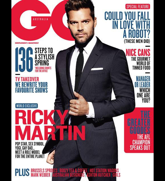 Ricky Martin est en couverture de GQ Australie, édition de septembre/octobre 2013.
