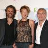Aymeric Caron, Natacha Polony et Laurent Ruquier lors de la conférence de presse de rentrée de France Télévisions au Palais de Tokyo à Paris le 27 août 2013.
