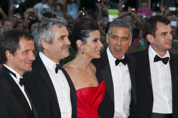 David Heyman, Alfonso Cuaron, Sandra Bullock, George Clooney et Jonás Cuaron à la 70e Mostra de Venise, le 28 août 2013.