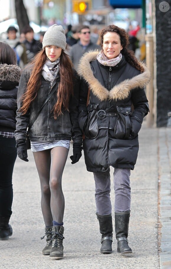 Andie MacDowell avec sa fille Sarah Margaret à New York le 4 février 2012