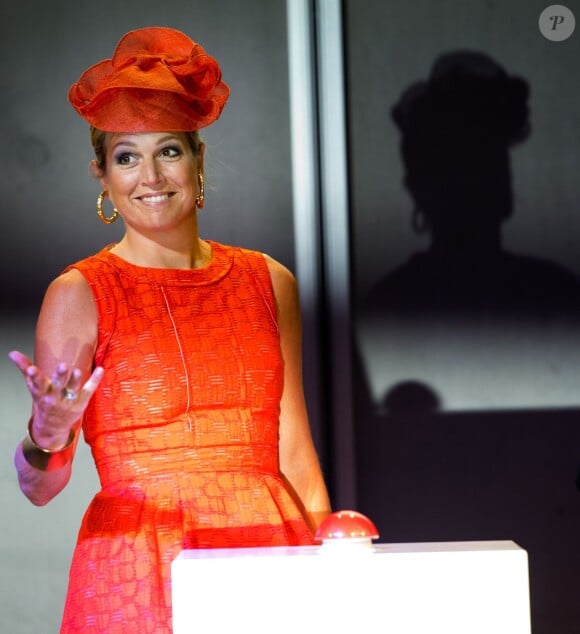 La reine Maxima des Pays-Bas lors de l'inauguration du bâtiment Orion à l'Université de Wageningen ainsi que de la nouvelle année universitaire autour du thème ''la croissance responsable'', le 2 septembre 2013