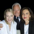 Cate Blanchett, Giorgio Armani et la réalisatrice Anne Fontaine à Milan.