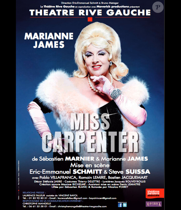 Le spectacle Miss Carpenter avec Marianne James - au théâtre Rive Gauche à Paris, à partir du 12 septembre 2013