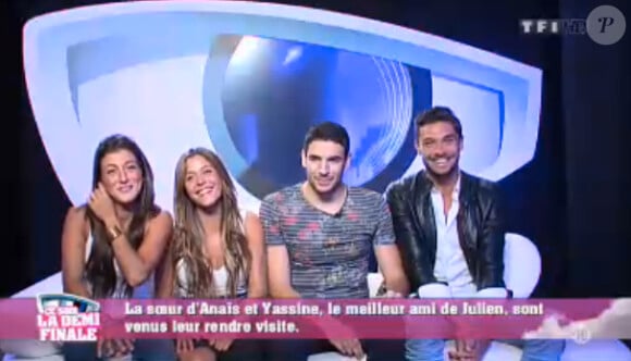 Anaïs, sa soeur, Julien et son meilleur ami dans la quotidienne de Secret Story 7 sur TF1 le vendredi 6 septembre 2013