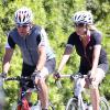 Exclusif - Dennis Quaid et sa femme Kimberly Buffington ont fait le 6 septembre 2013 une promenade à vélo ensemble dans le quartier de Brentwood, à Los Angeles. Après le rocambolesque feuilleton de leur divorce finalement avorté, les époux semblent avancer dans la même direction.