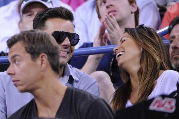 Eva Langoria et Ricky Martin lors de la finale de l'US Open 2013 entre Serena Williams et Victoria Azarenka, le 8 septembre 2013 sur le court Arthur Ashe à Flushing Meadows