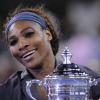 Serena Williams, heureuse et souriante lors de sa victoire en finale de l'US Open 2013 face à Victoria Azarenka, le 8 septembre 2013 sur le court Arthur Ashe à Flushing Meadows
