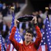 Novak Djokovic, battu en finale de l'US Open par Rafael Nadal, le 9 septembre 2013 à Flushing Meadows