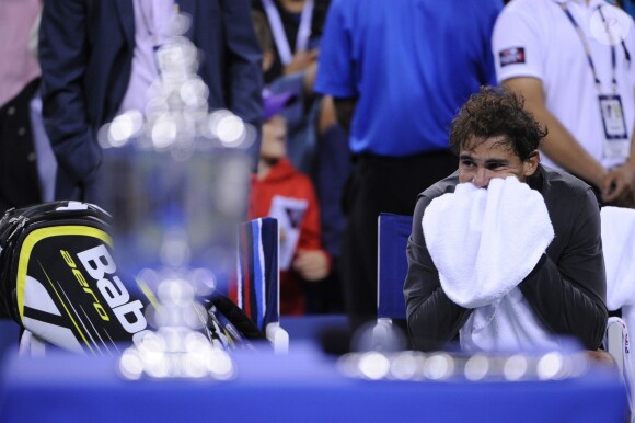 Rafael Nadal, vainqueur ému de l'US Open 2013 face à Novak Djokovic sur le court Arthur Ashe à Flushing Meadows le 9 septembre 2013
