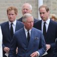  Le prince Charles, durement affecté par le décès de son meilleur ami Hugh van Cutsem, était accompagné de ses fils les princes William et Harry lors de ses obsèques, célébrées le 11 septembre 2013 à la cathédrale de Brentwood, dans l'Essex. 