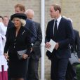 Camilla Parker Bowles et les princes Harry et William lors des obsèques de Hugh van Cutsem, le 11 septembre 2013 à la cathédrale de Brentwood, dans l'Essex.