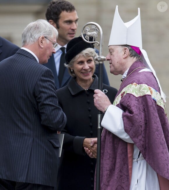 Le duc et la duchesse de Gloucester après la messe des obsèques de Hugh van Cutsem, le 11 septembre 2013 à la cathédrale de Brentwood, dans l'Essex.