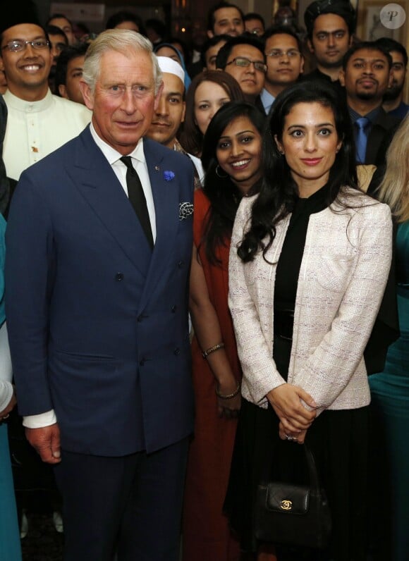 Le prince Charles lors d'une réception à Clarence House le 11 septembre 2013, quelques heures après les obsèques de son ami Hugh van Cutsem, pour le Mosaic Leadership Program avec la princesse Badiya de Jordanie.