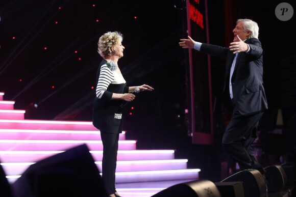 Exclusif - Patrick Sébastien et Annie Cordy - Enregistrement de l'émission "Hier encore" présentée par Charles Aznavour et Virginie Guilhaume à l'Olympia le 6 septembre 2013. L'émission sera diffusée le 14 septembre.