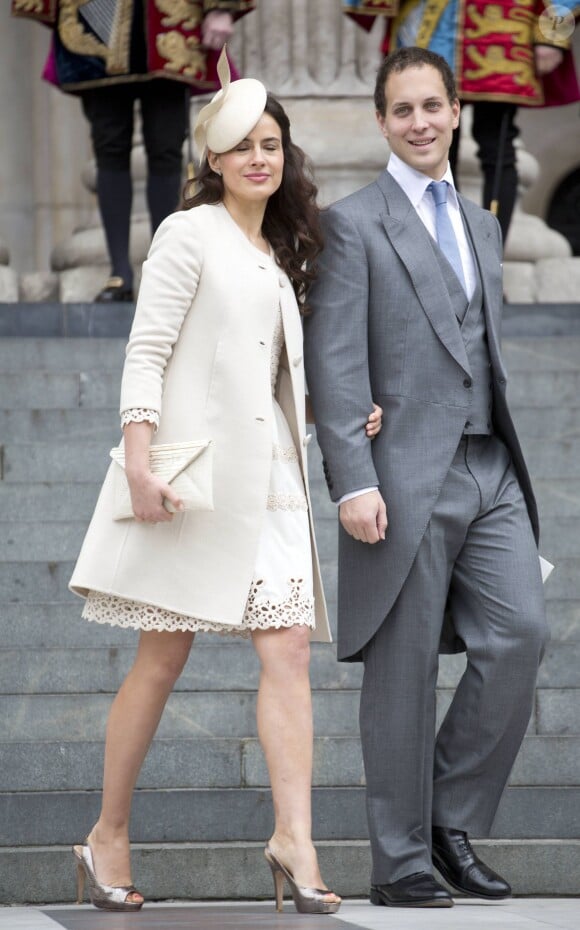 Lord Freddie Windsor et son épouse Sophie Winkleman à la cathédrale St Paul de Londres le 5 juin 2012 après la messe pour le jubilé de diamant d'Elizabeth II.