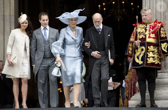 Lord Frederick Windsor et son épouse Sophie Winkleman avec le prince et la princesse Michael de Kent à la cathédrale St Paul de Londres le 5 juin 2012 après la messe pour le jubilé de diamant d'Elizabeth II.