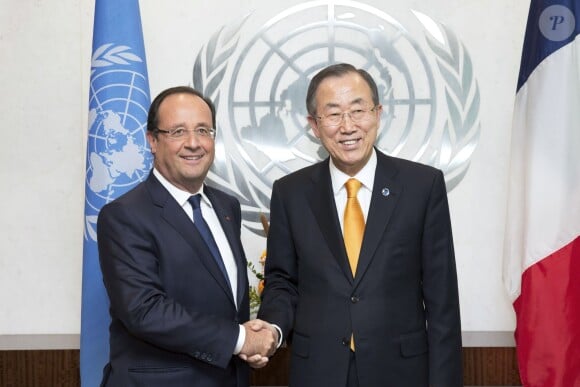François Hollande et Ban Ki-moon François Hollande lors de l'ouverture de l'Assemblée Générale de l'ONU à New York le 24 septembre 2013.