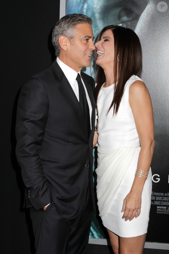 George Clooney et Sandra Bullock lors de la première de Gravity à New York, le 1er octobre 2013.