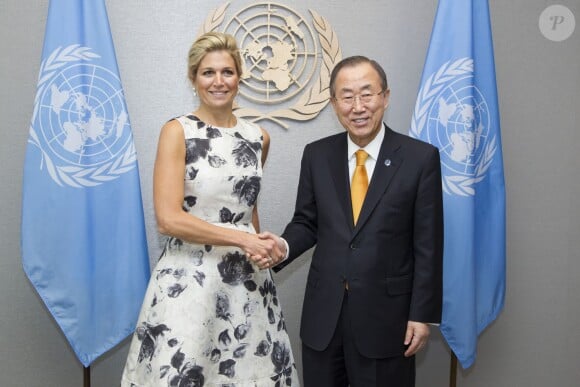 La reine Maxima des Pays-Bas avec Ban Ki-moon à l'ONU, à New York, le 24 septembre 2013