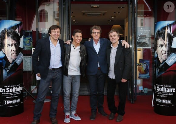 François Cluzet, Samy Seghir, Christophe Offenstein et Jean Cottin , lors de la présentation du film En solitaire, dans le cadre du festival des jeunes réalisateurs de Saint-Jean-de-Luz le 8 octobre 2013