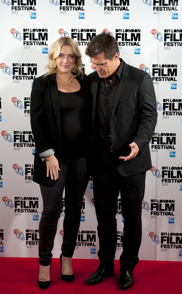Kate Winslet, enceinte, et Josh Brolin, lors du photocall du film Last Days of Summer (Laboy Day), le 14 octobre 2013 à Londres dans le cadre du BFI London Festival