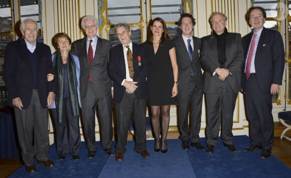 Jean Daniel, Catherine Tasca, Lionel Jospin, Jean Lacouture, Aurelie Filippetti, Guillaume Gallienne au ministère de la culture à Paris, le 15 octobre 2013.
