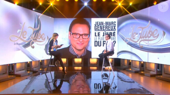 Daphné Bürki et Jean-Marc Généreux sur le plateau du Tube, sur Canal+, le samedi 26 octobre 2013.