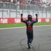 Sebastian Vettel lors de sa victoire au Grand Prix d'Inde qui lui garanti un quatrième titre de champion du monde des pilotes de suite, le 27 octobre 2013 à Greater Noida, New Delhi le 27 octobre 2013