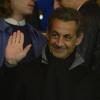 Nicolas Sarkozy lors du match PSG - Lorient au Parc des Princes à Paris le 1er novembre 2013, soldé par la victoire écrasante du Paris Saint-Germain, 4-0 (buts de Lucas, Cavani - doublé - et Menez).