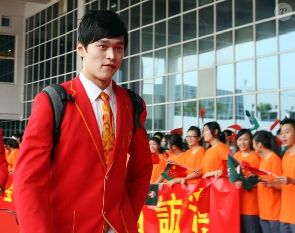 Sun Yang lors de son arrivée à Macao, le 26 août 2012