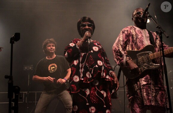 Bertrant Cantat sur scène avec Amadou et Mariam à Langon, le 29 juillet 2012.