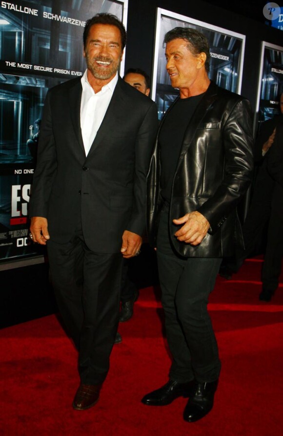 Arnold Schwarzenegger, Sylvester Stallone - Premiere de "The Escape Plan" à New York le 15 octobre 2013.