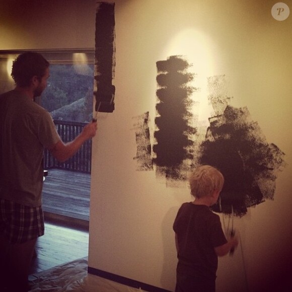 Teresa Palmer poste une photo de son fiancé repeignant un mur de leur maison avec son neveu, via Instagram le 12 novembre 2013.
