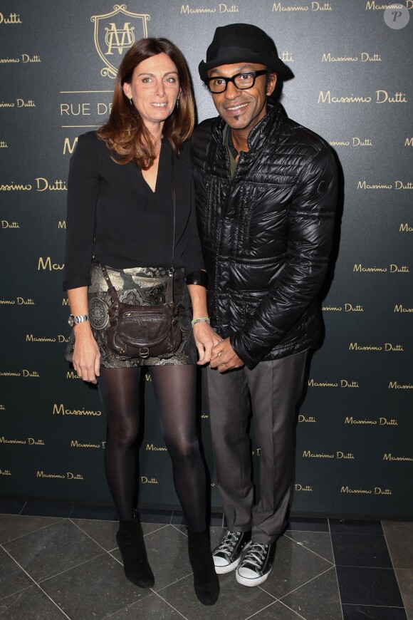 Manu Katché et sa femme Laurence assistent la soirée d'inauguration de la boutique Massimo Dutti, située au 18-20 rue de la Paix dans le 2e arrondissement de Paris. Le 14 novembre 2013.