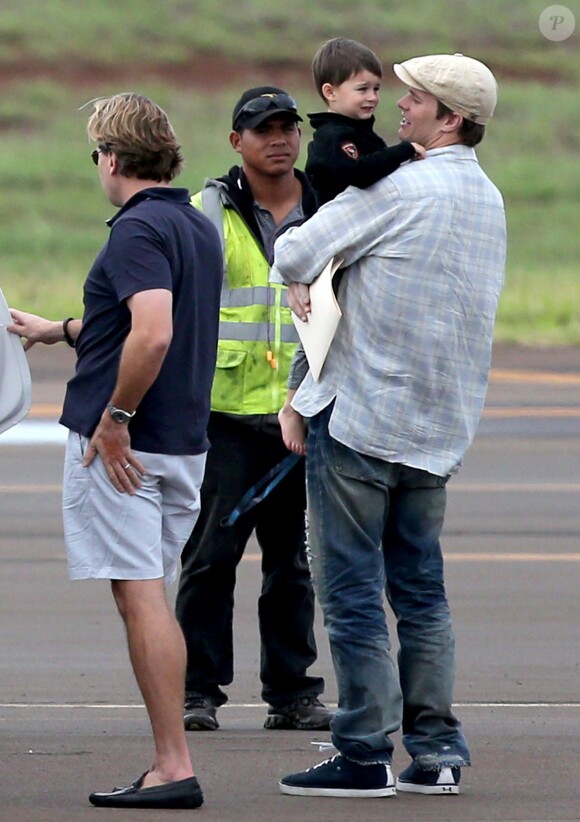 Gisele Bundchen, Tom Brady et leurs enfants Benjamin et Vivian arrivent sur l'ile de Maui à Hawai le 7 Fevrier 2013.
