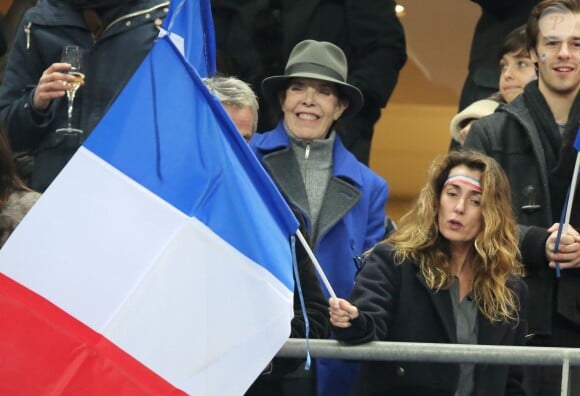 La chanteuse Dani et Mademoiselle Agnès lors du match France-Ukraine (3-0) qualificatif au mondial brésilien 2014, au Stade de France le 19 novembre 2013 à Saint-Denis