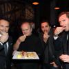 Exclusif : Les fondateurs de Sushi Shop, Grégory Marciano, Hervé Louis et Adrien de Schompré, avec Joël Robuchon à la soirée Sushi Shop organisée au Minipalais à Paris, le 19 novembre 2013.