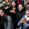 Hafsia Herzi, Jamel Debbouze et Maxime Musqua du 'Petit Journal' de Canal + arrivent sur le parvis de la gare Montparnasse apres leur Marche pour l'Egalite le 20 novembre 2013 a Paris.20/11/2013 - Paris