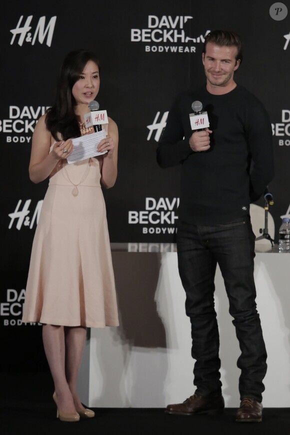 David Beckham lors d'une conférence de presse pour David Beckham Bodywear à Shanghai, le 20 novembre 2013.