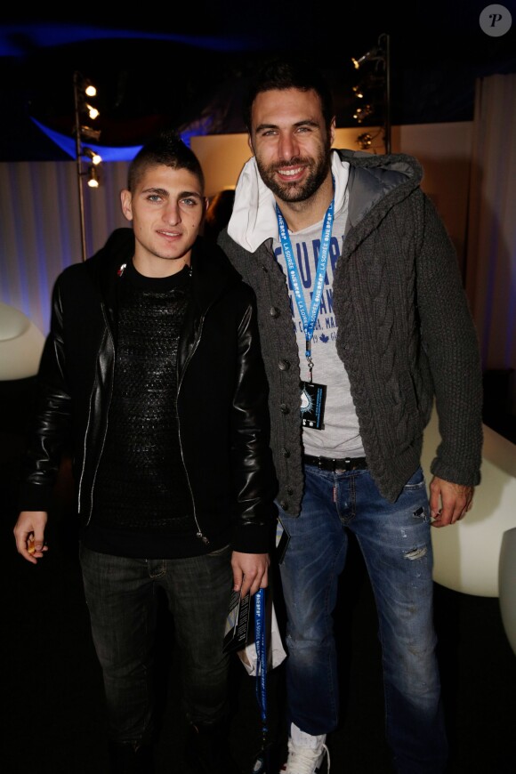 Marco Verratti and Salvatore Sirigu attending One Drop Party held at 'Cirque du Soleil' in Boulogne-Billancourt, France on November 28, 2013. Photo by Jerome Domine/ABACAPRESS.COM29/11/2013 - Boulogne-Billancourt