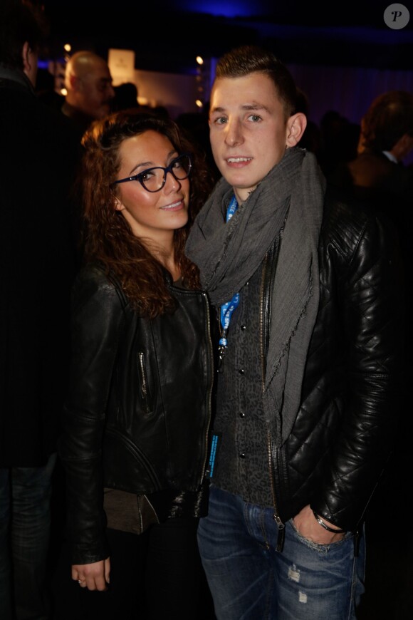 Lucas Digne et sa compagne à la soirée One Drop Party pour le 'Cirque du Soleil' à Boulogne-Billancourt, le 28 novembre 2013.
