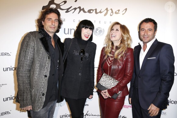 Exclusif - Richard Orlinski, Chantal Thomass, Lara Fabian et Bernard Montiel à la vente aux enchères des Frimousses de créateurs (au profit de l'Unicef pour les enfants du Darfour) à l'hôtel George V, à Paris, le 2 décembre 2013.