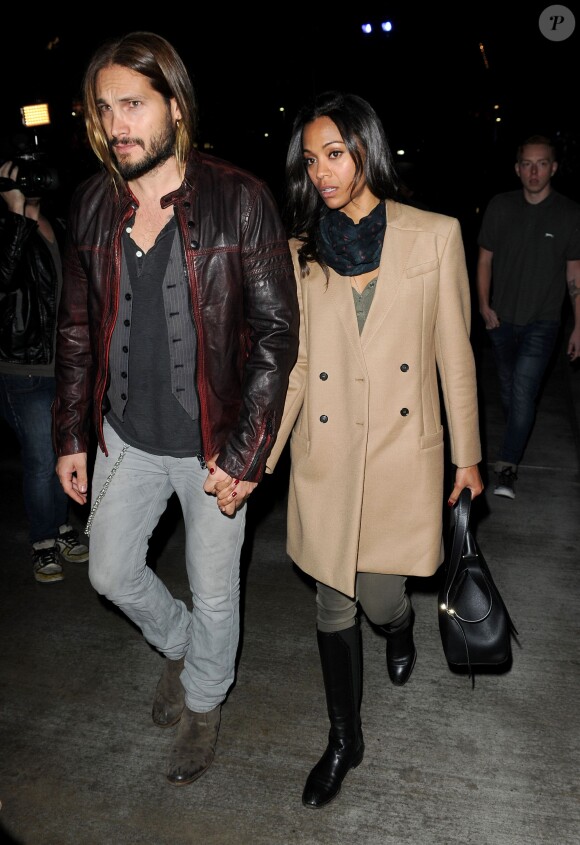 Marco Perego et sa femme Zoe Saldana arrivent au Staples Center pour le concert de Beyoncé. Los Angeles, le 3 décembre 2013.