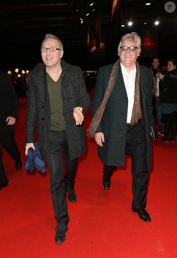 Laurent Ruquier et Gilbert Rozon lors de l'épreuve Style & Competition for AMADE aux Gucci Masters de Villepinte le 7 décembre 2013
