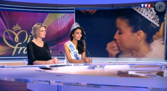 Flora Coquerel, Miss France 2014, et Sylvie Tellier : invitées du JT de 13 heures de TF1 le 9 décembre 2013