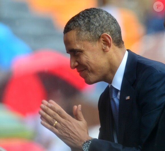 Le président Barack Obama lors de l'hommage à Nelson Mandela au Soccer City Stadium à Soweto, le 10 décembre 2013.