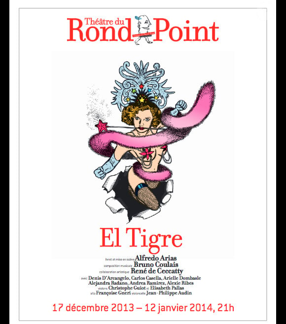 Arielle Dombasles au Théâtre du Rond-Point à Paris dans "El Tigre", de et mis en scène par Alfredo Arias. Du 17 décembre au 12 janvier 2014.